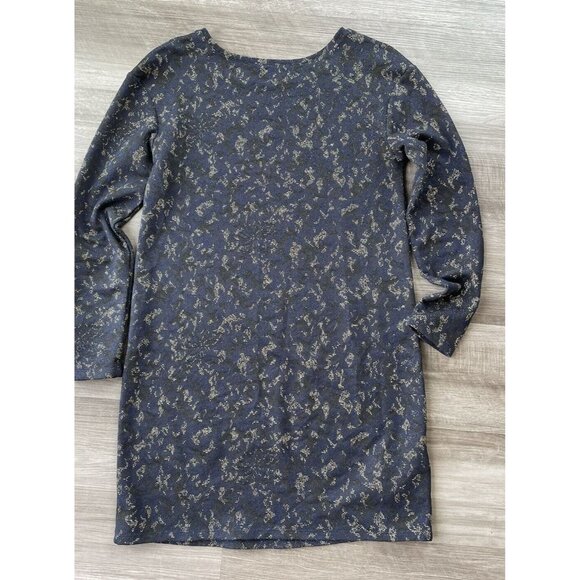 Promod Womens Navy Blue Animal Print Mini Dress Size M Long Sleeve Metallic - Picture 3 of 6